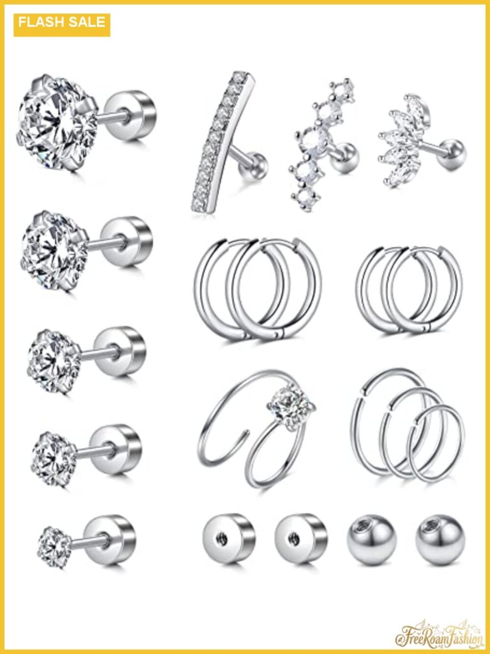 Cartilage Earrings Set Surgical Steel Flat Back Studs Hoops Helix Tragus